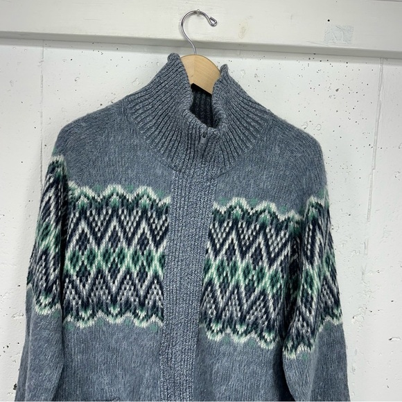 Vintage Clipper Mist Men’s Size XL Blue & Green Knit Zip Up Cardigan Sweater - Picture 3 of 11